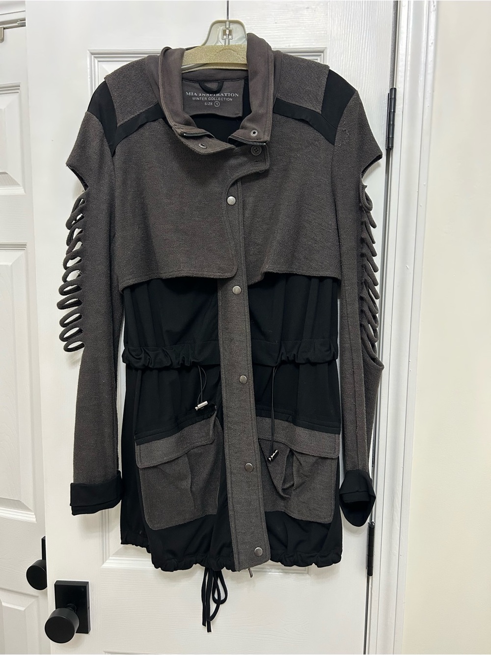 Layered Gray & Black Drawstring Jacket